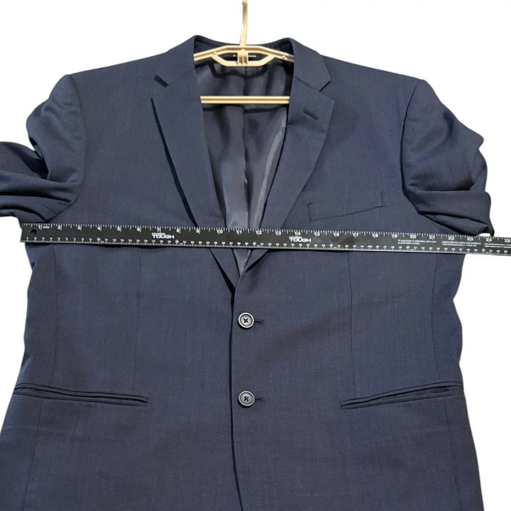 Pronto‎ Uomo Mens 44 Short Navy Blue 100% Wool 2 Button Blazer Suit Jacket